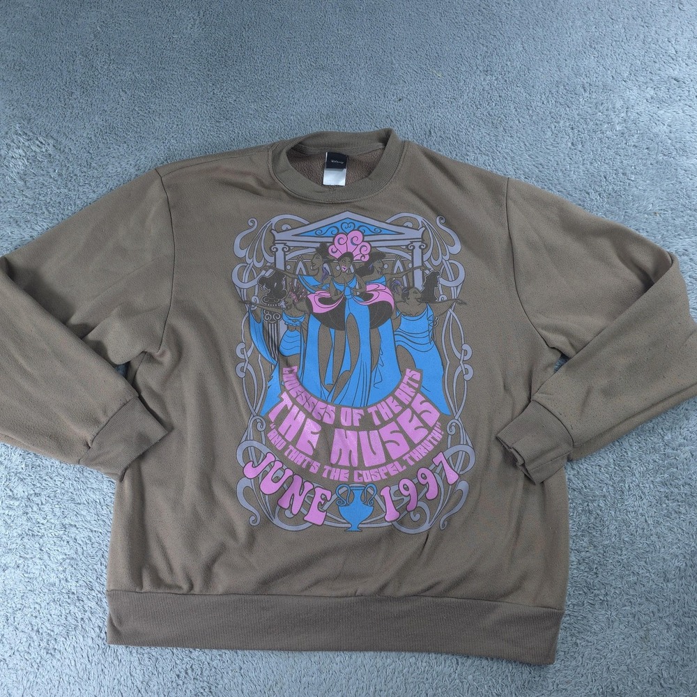 Vintage Disney Sweatshirt Womens Large Brown Hercules Muses 90s Graphic Fleece